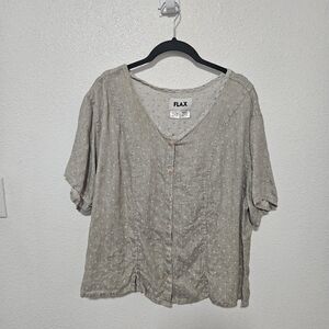 Flax 100% linen button down top size  large